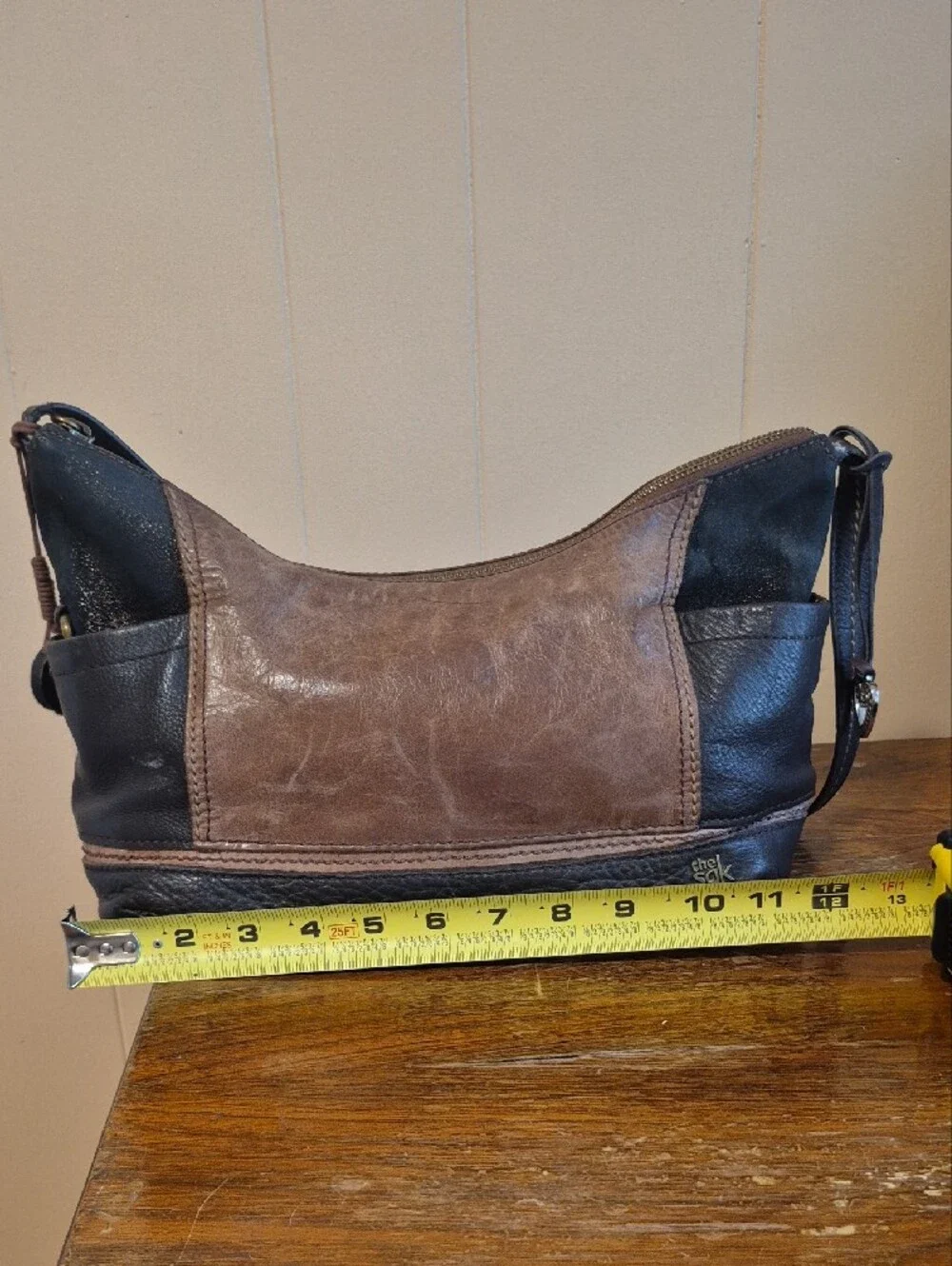 The Sak Two-Tone Brown and Black Leather Messenger Bag
